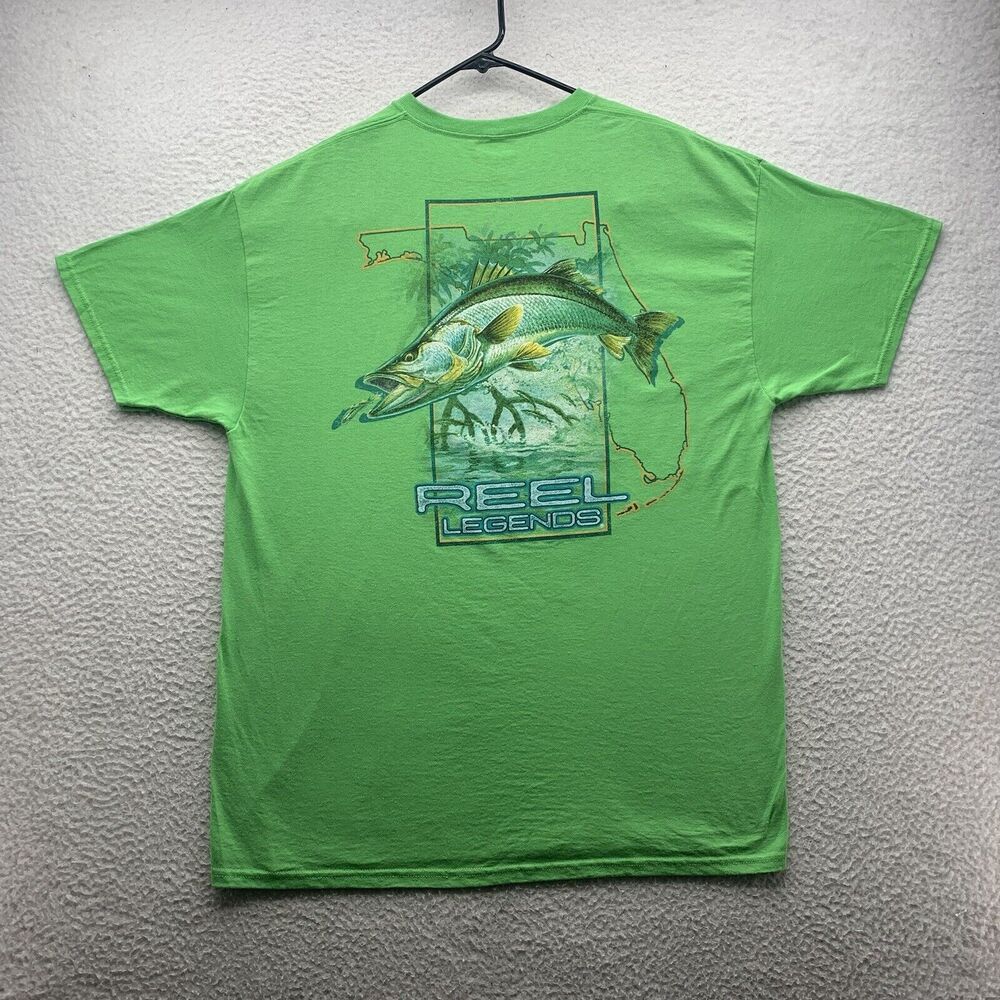 Reel Legends T-Shirt Mens XL X-Large Green Florida Fishing Snook‎ Outdoors Dad